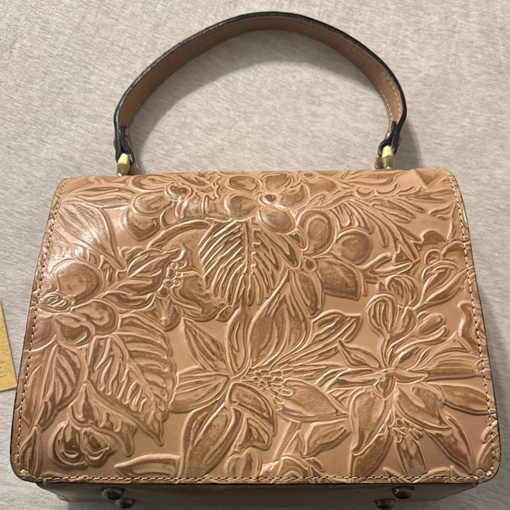 Embossed Tan Leather Handbag